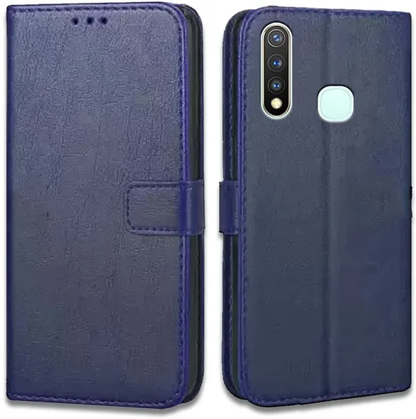 Blue_Artificial_Leather_Vivo_Y19_Flip_Cover