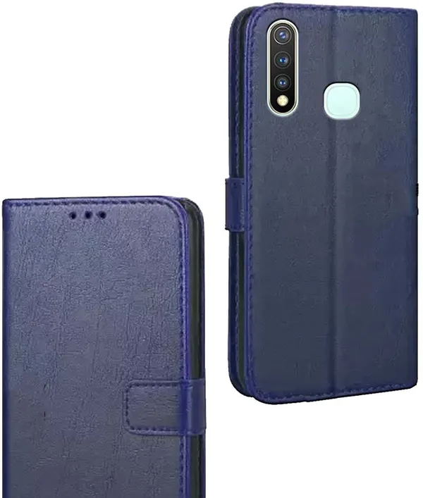 Blue_Artificial_Leather_Vivo_Y19_Flip_Cover