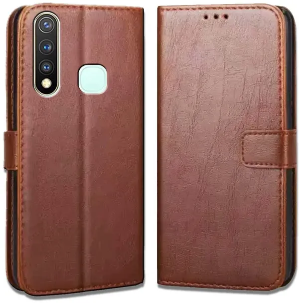 Brown_Artificial_Leather_Vivo_Y19_Flip_Cover