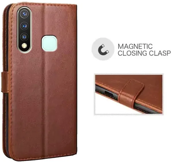 Brown_Artificial_Leather_Vivo_Y19_Flip_Cover