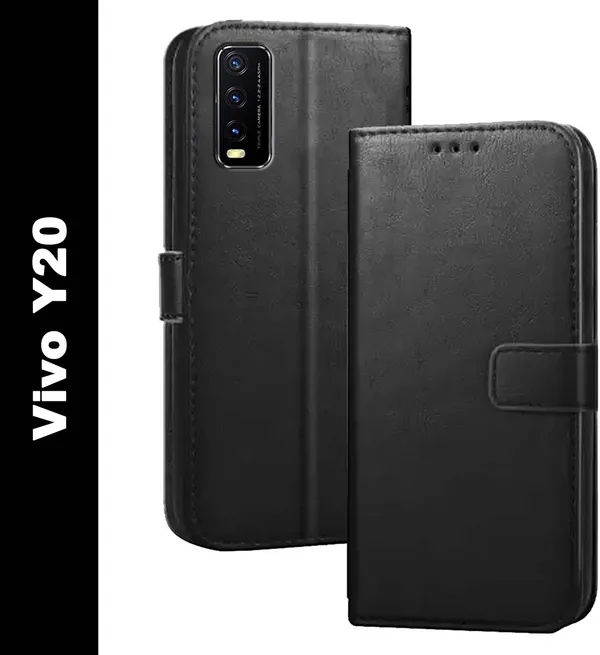 Black_Artificial_Leather_Vivo_Y20_Flip_Cover