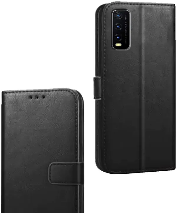 Black_Artificial_Leather_Vivo_Y20_Flip_Cover