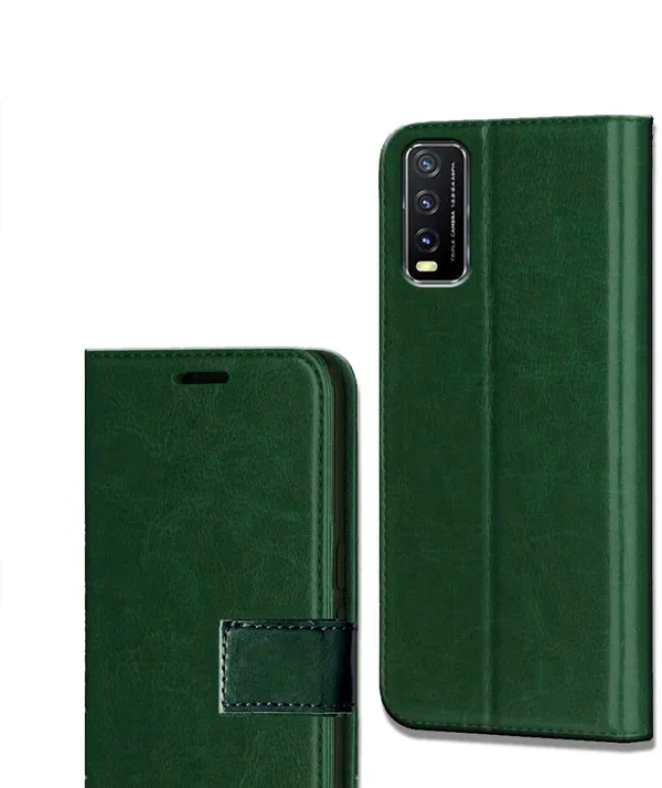 Green_Artificial_Leather_Vivo_Y20_Flip_Cover