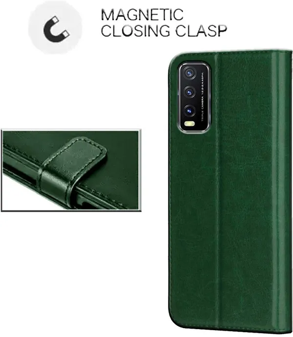 Green_Artificial_Leather_Vivo_Y20_Flip_Cover