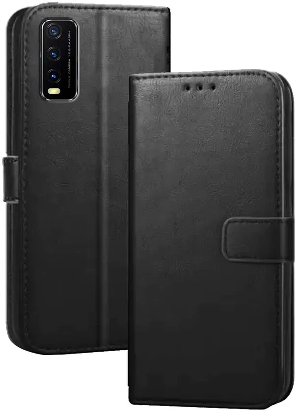 Black_Artificial_Leather_Vivo_Y20i_Flip_Cover