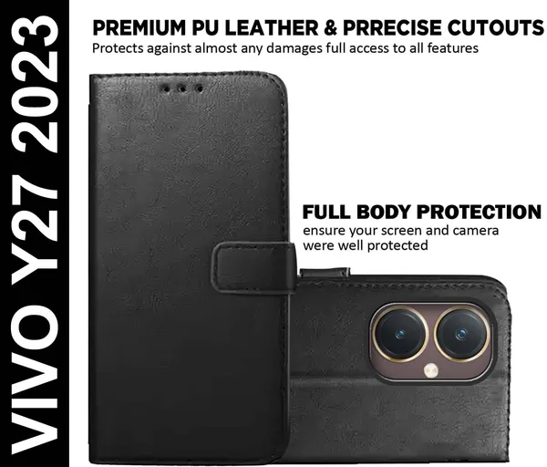 Black_Artificial_Leather_Vivo_Y27_2023_Flip_Cover