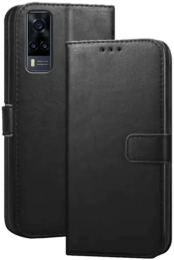 Black_Artificial_Leather_Vivo_Y31_(2021)_Flip_Cover