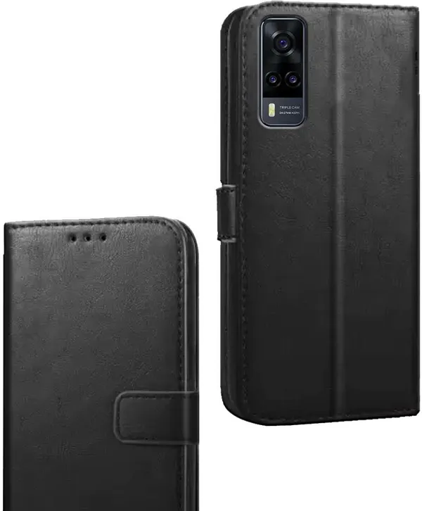 Black_Artificial_Leather_Vivo_Y31_(2021)_Flip_Cover
