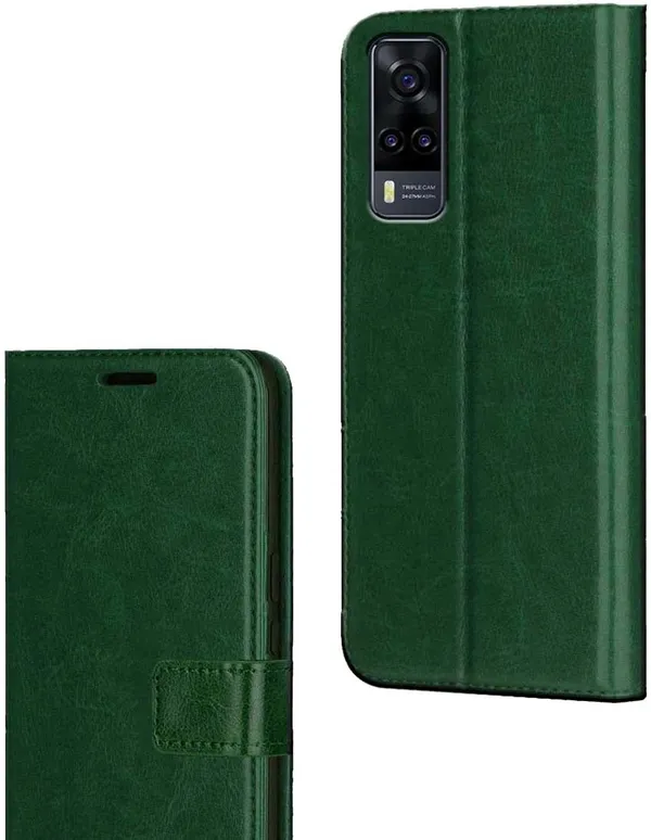 Green_Artificial_Leather_Vivo_Y31_(2021)_Flip_Cover