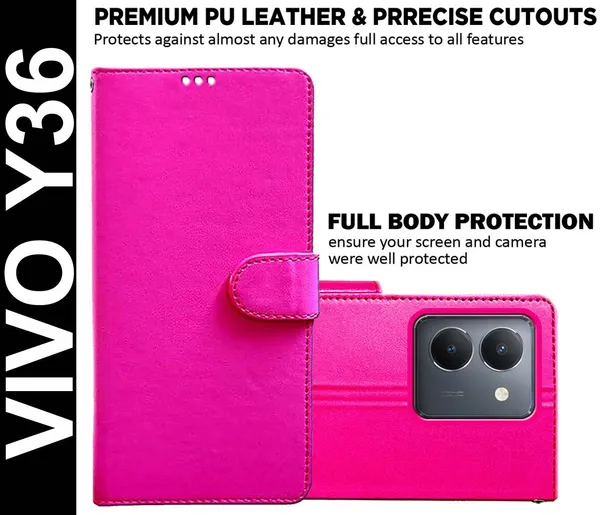 Pink_Artificial_Leather_Vivo_Y36_Flip_Cover