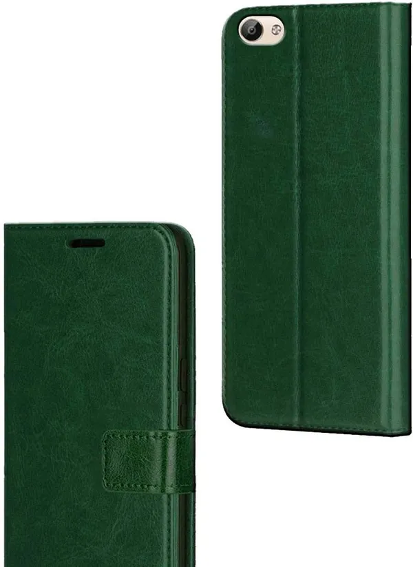 Green_Artificial_Leather_VIVO_Y66_Flip_Cover