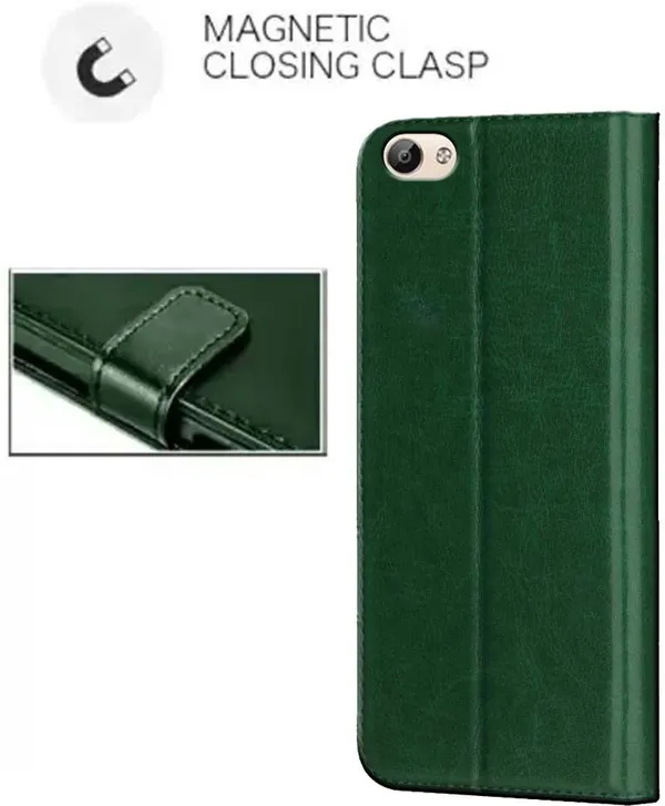 Green_Artificial_Leather_VIVO_Y66_Flip_Cover