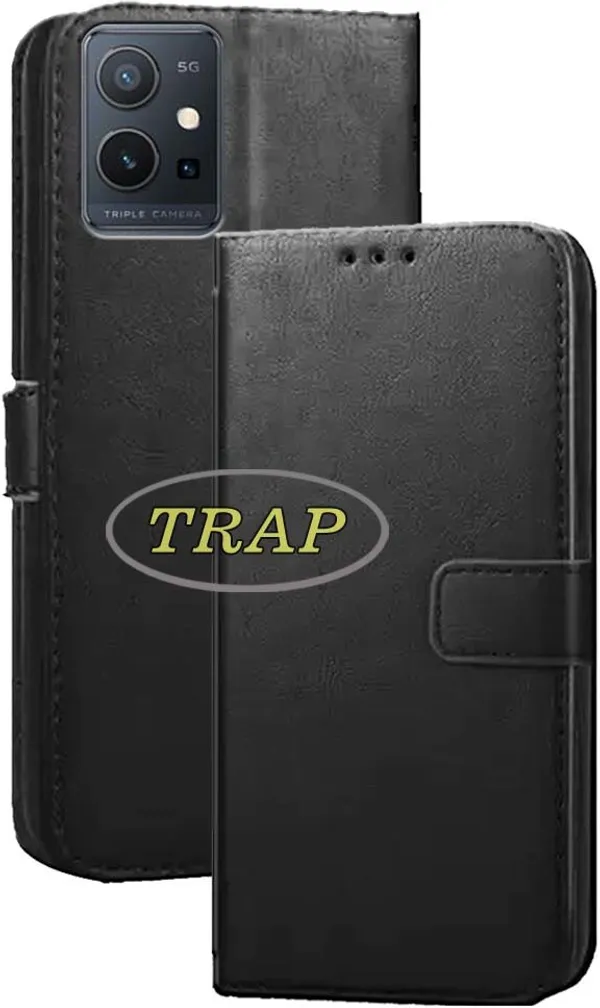 Black_Artificial_Leather_Vivo_Y75_5G&Vivo_T1_5G_Back_Cover
