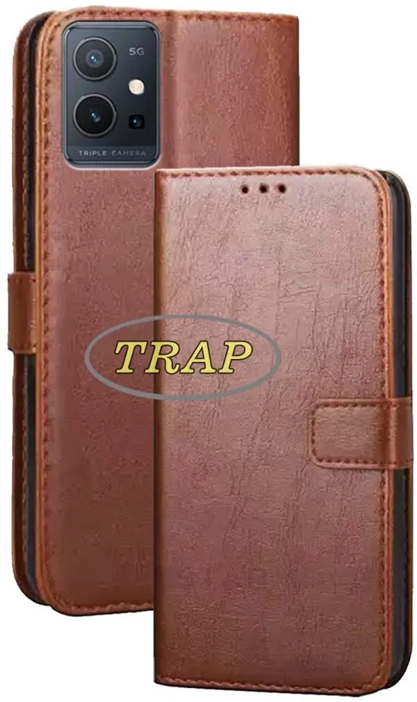 Brown_Artificial_Leather_Vivo_Y75_5G&Vivo_T1_5G_Back_Cover