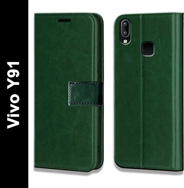 Green_Artificial_Leather_Vivo_Y91_Flip_Cover