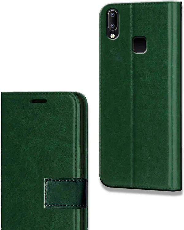 Green_Artificial_Leather_Vivo_Y91_Flip_Cover