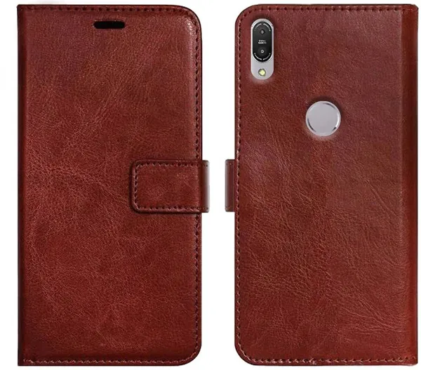 Brown_Artificial_Leather_Asus_Zenfone_Max_Pro_M1_Wallet_Case_Cover