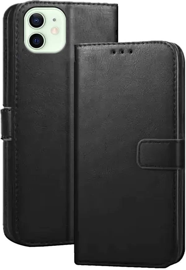 Black_Artificial_Leather_Apple_iPhone_12_Flip_Cover