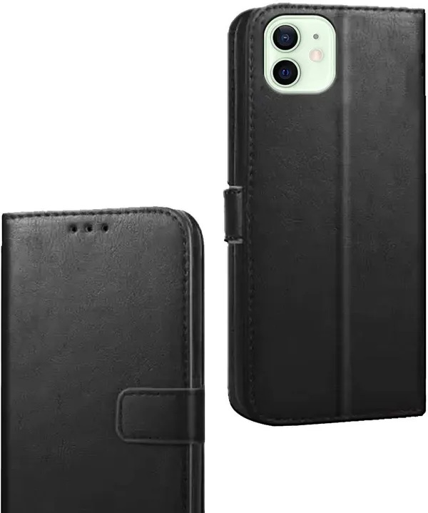 Black_Artificial_Leather_Apple_iPhone_12_Flip_Cover