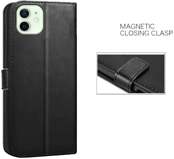 Black_Artificial_Leather_Apple_iPhone_12_Flip_Cover