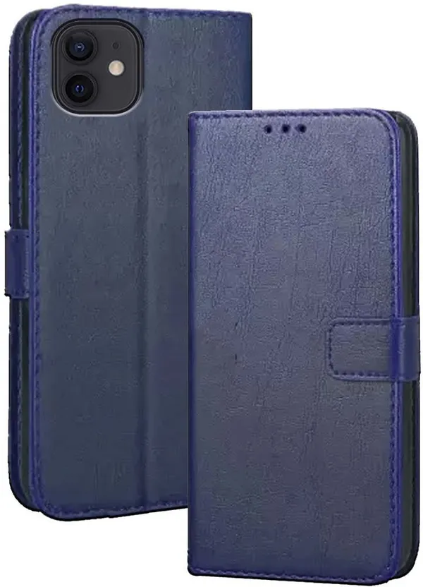 Blue_Artificial_Leather_Apple_iPhone_12_Flip_Cover