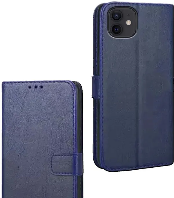 Blue_Artificial_Leather_Apple_iPhone_12_Flip_Cover