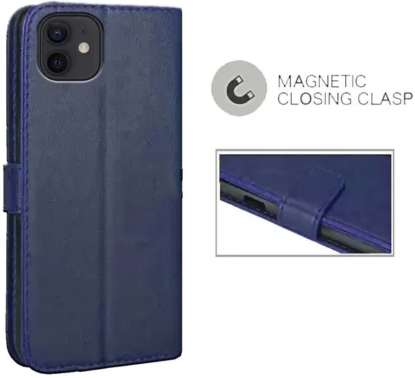 Blue_Artificial_Leather_Apple_iPhone_12_Flip_Cover