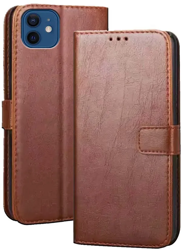 Brown_Artificial_Leather_Apple_iPhone_12_Flip_Cover