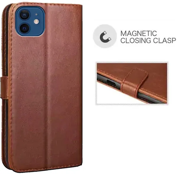 Brown_Artificial_Leather_Apple_iPhone_12_Flip_Cover