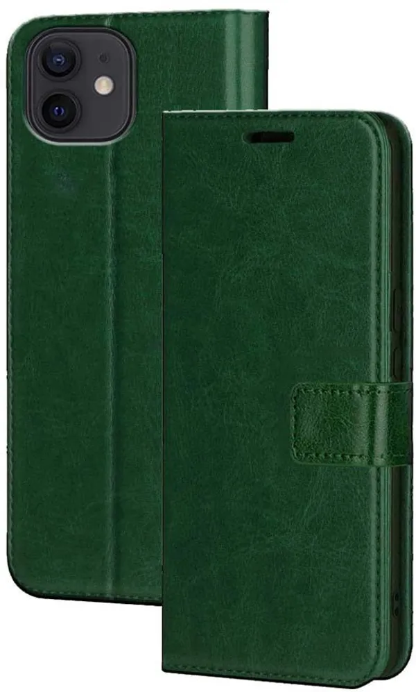 Green_Artificial_Leather_Apple_iPhone_12_Flip_Cover