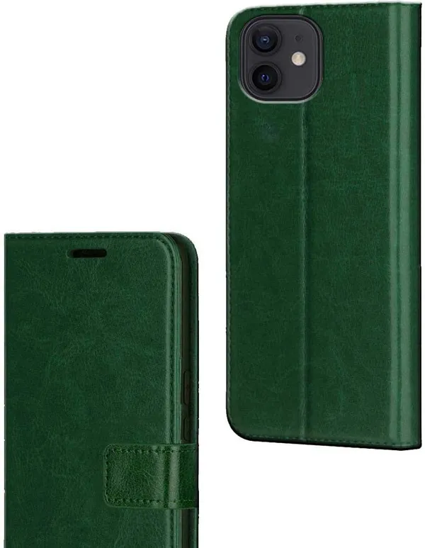 Green_Artificial_Leather_Apple_iPhone_12_Flip_Cover