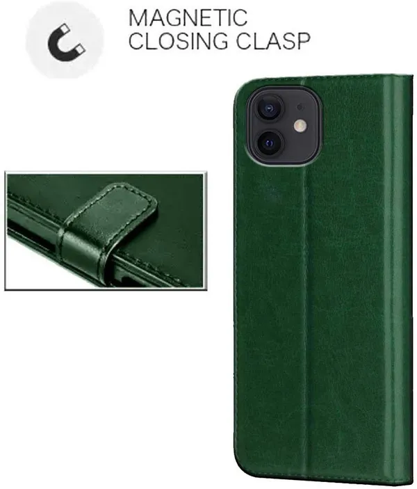 Green_Artificial_Leather_Apple_iPhone_12_Flip_Cover
