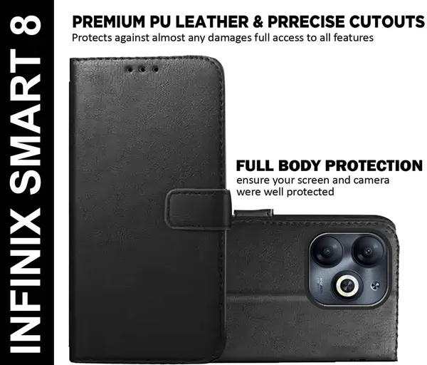 Black_Artificial_Leather_Infinix_Smart_8_Back_Cover