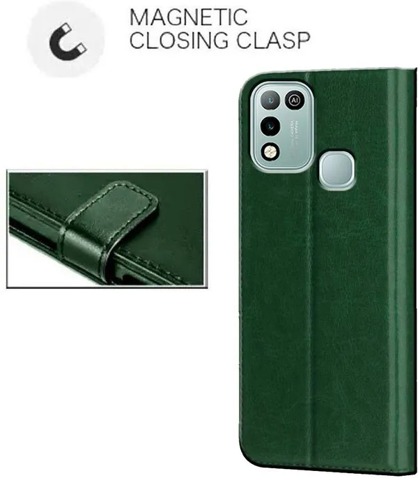 Green_Artificial_Leather_Infinix_Hot_10_Play_Flip_Cover