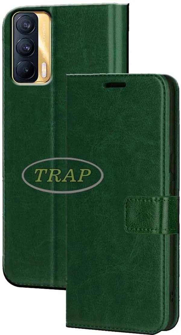 Green_Artificial_Leather_Realme_V15_5G_Flip_Cover