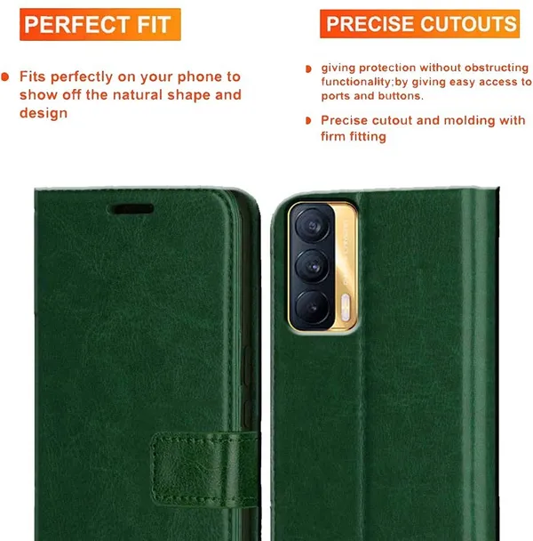 Green_Artificial_Leather_Realme_V15_5G_Flip_Cover