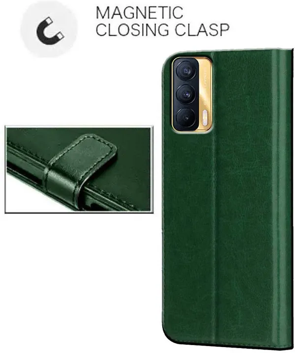 Green_Artificial_Leather_Realme_V15_5G_Flip_Cover