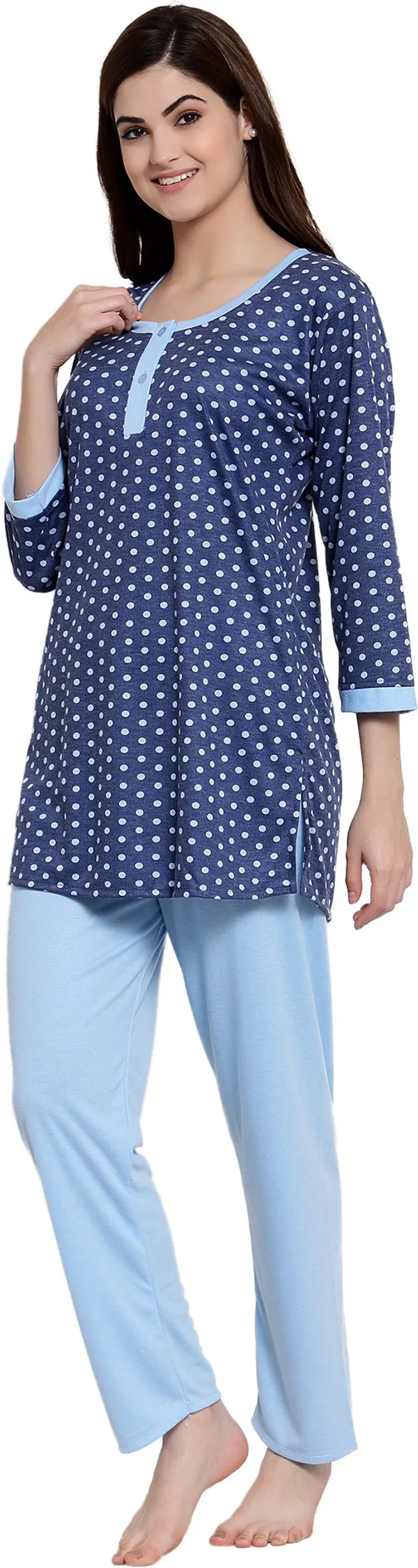 BLUE_Printed__Cotton_Top_&_Pyjama_Set