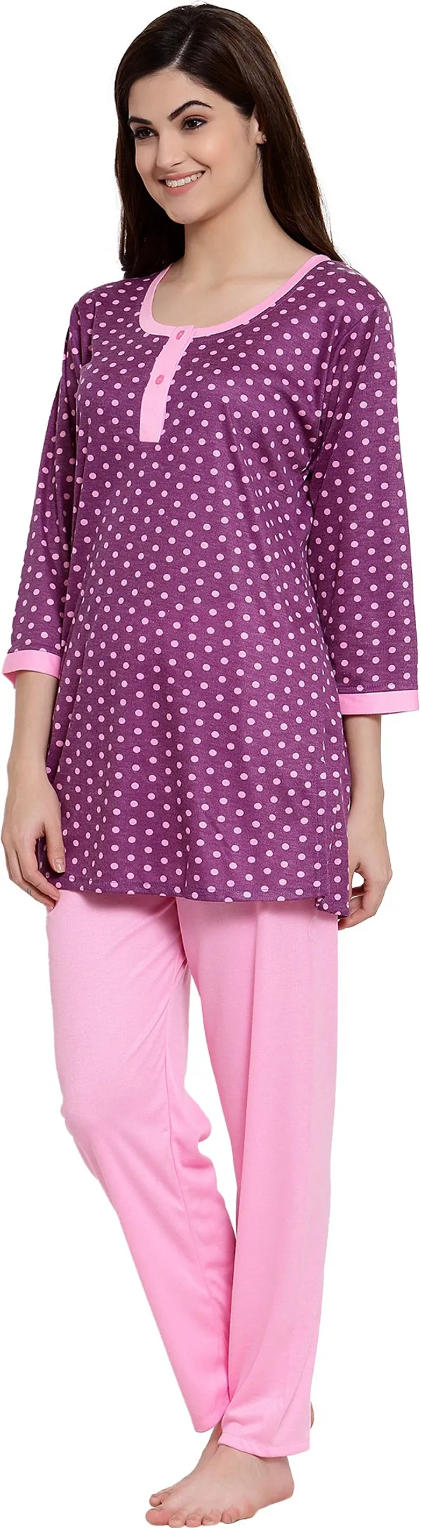 PINK_Polka_Print_Cotton_Top_&_Pyjama_Set