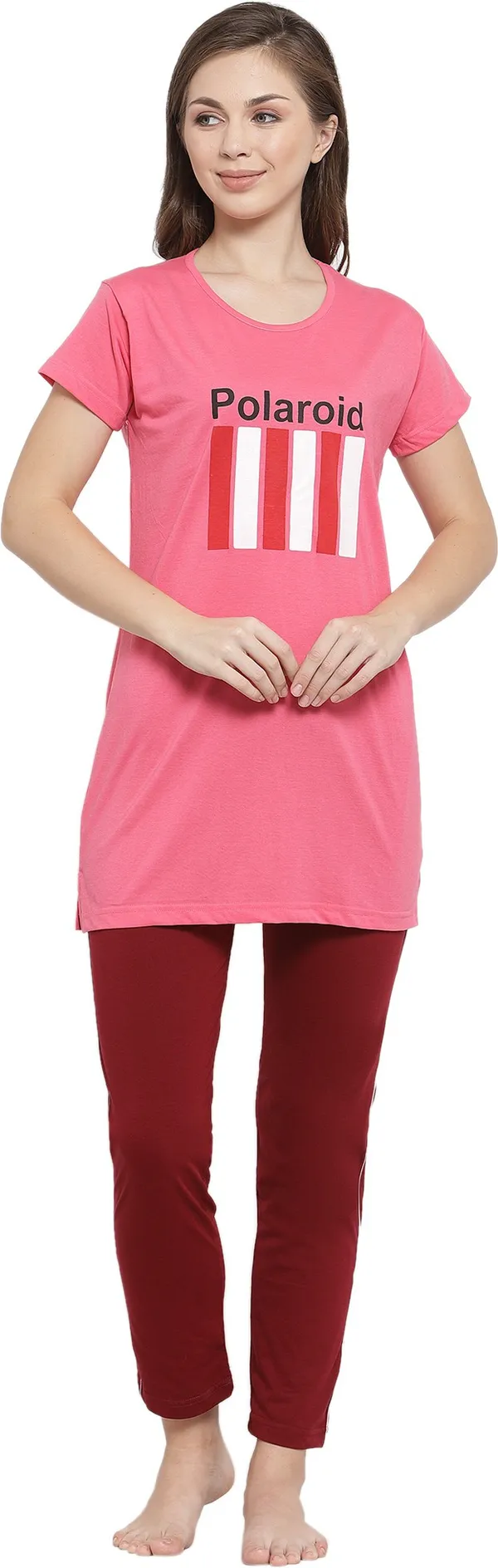 Peach_&_Maroon_Printed__Cotton_Blend_Top_&_Pyjama_Set