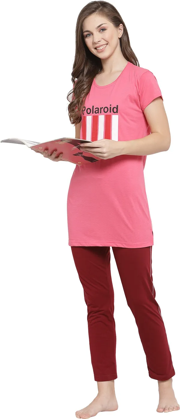 Peach_&_Maroon_Printed__Cotton_Blend_Top_&_Pyjama_Set