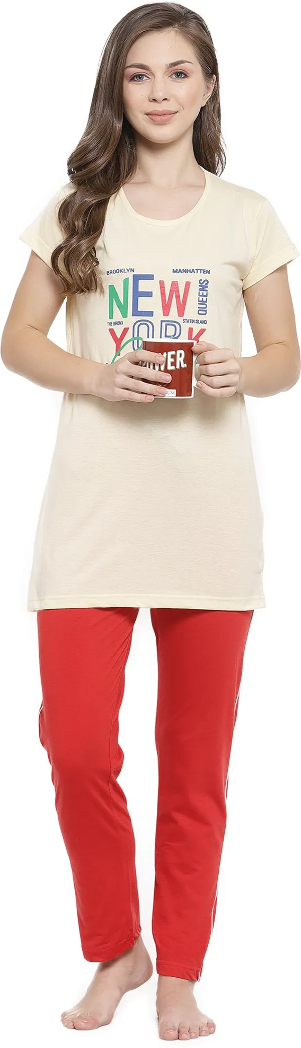 Yellow_&_Red_Printed__Cotton_Blend_Top_&_Pyjama_Set