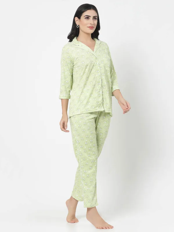 Light_Green_Printed__Cotton_Blend_Shirt_&_Pyjama_set