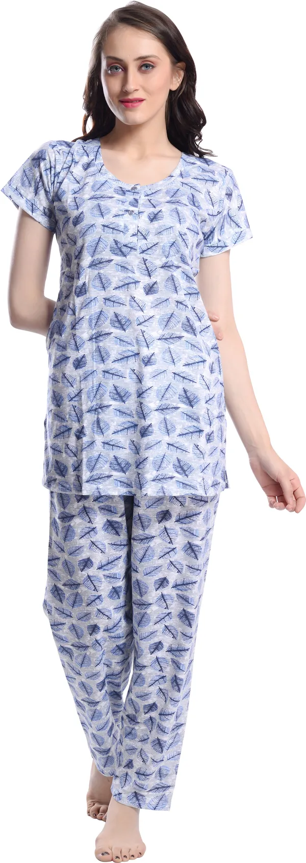 BLUE_Printed__Cotton_Blend_Night_Suit_Set