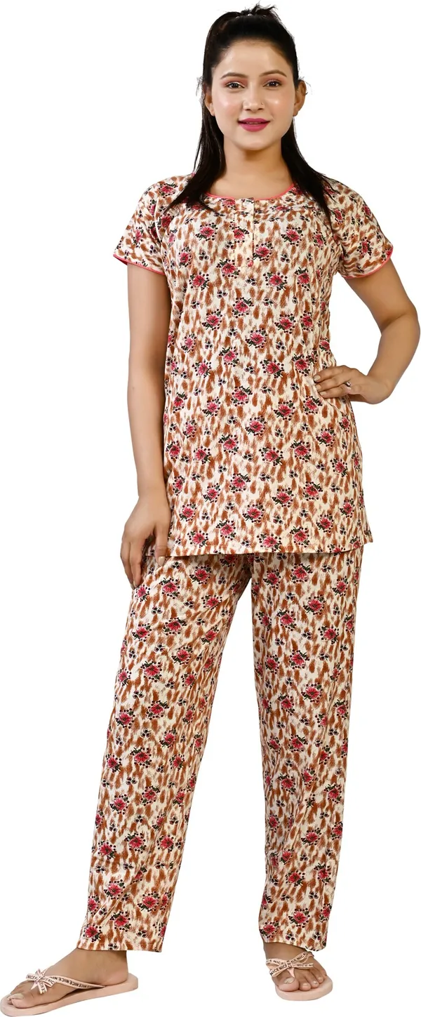 ORANGE_Floral_Print_Cotton_Blend_Night_Suit_Set