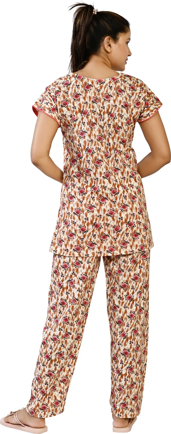 ORANGE_Floral_Print_Cotton_Blend_Night_Suit_Set