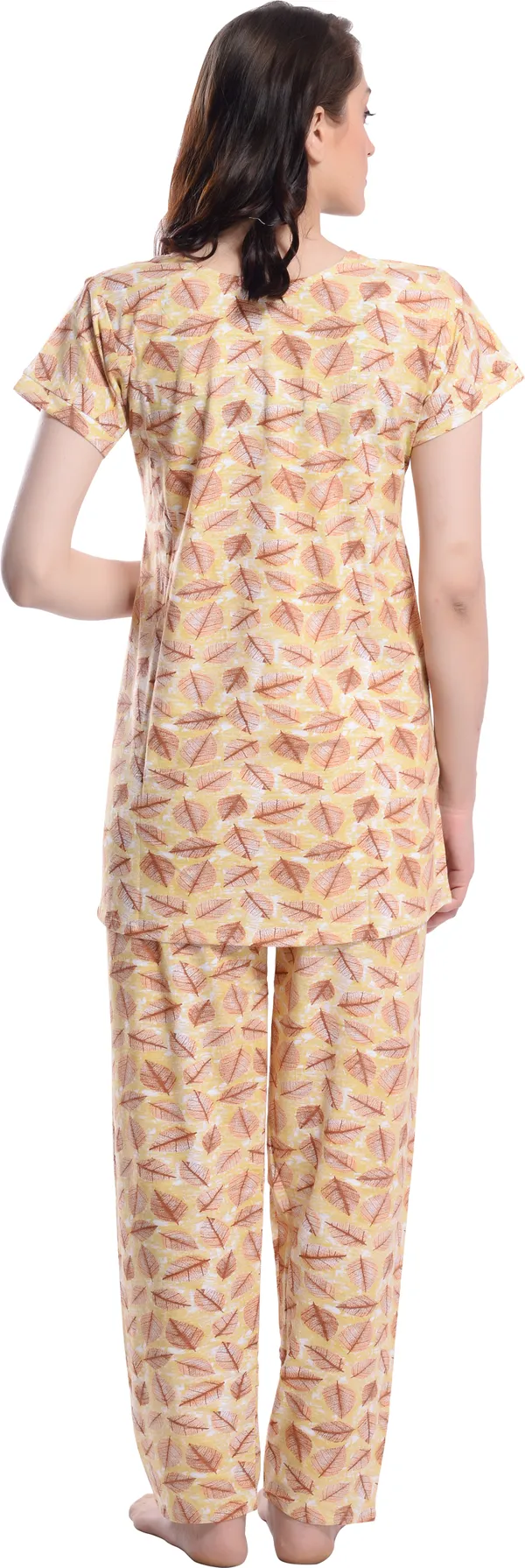 YELLOW_Printed__Cotton_Blend_Night_Suit_Set