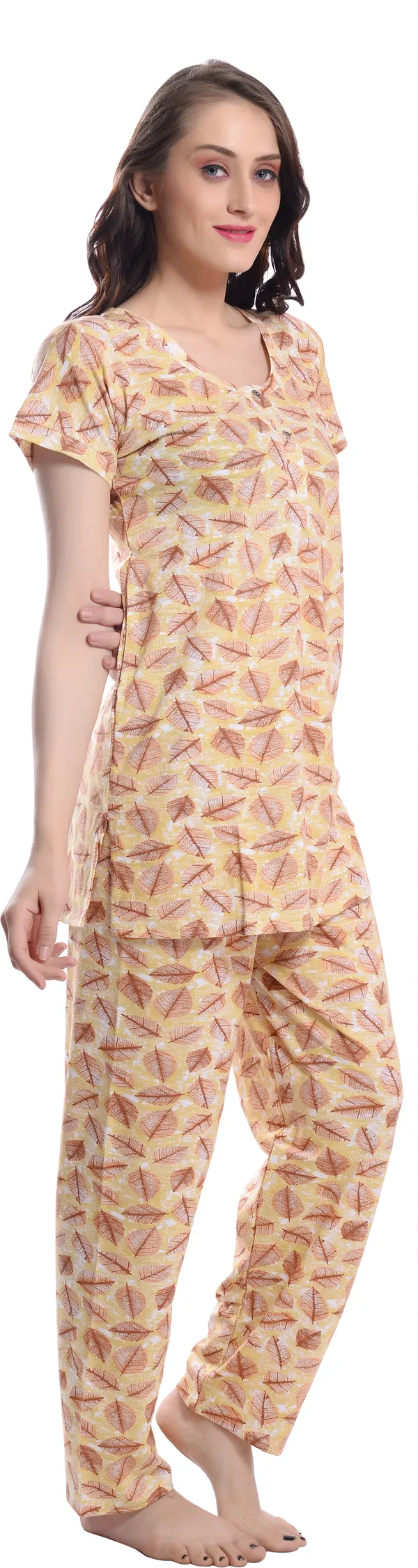 YELLOW_Printed__Cotton_Blend_Night_Suit_Set