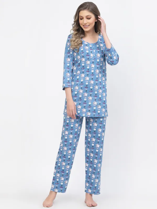 Blue_Printed__Cotton_Top_&_Pyjama_Set