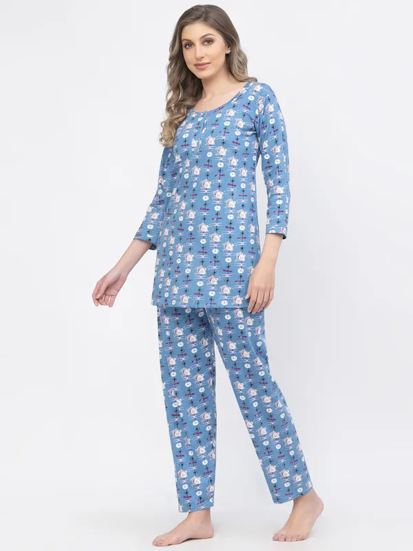 Blue_Printed__Cotton_Top_&_Pyjama_Set